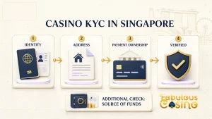 Casino KYC in Singapore showing identity, address, payment ownership and verification checks
