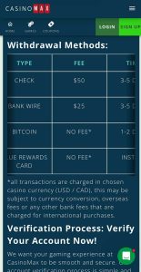 casinomax withdrawal options