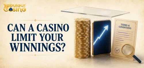 Casino chips rising toward a transparent winnings limit beside terms and conditions